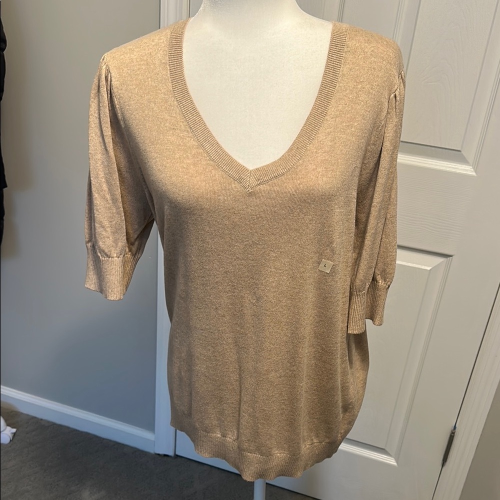 Women's Tan V-Neck Top